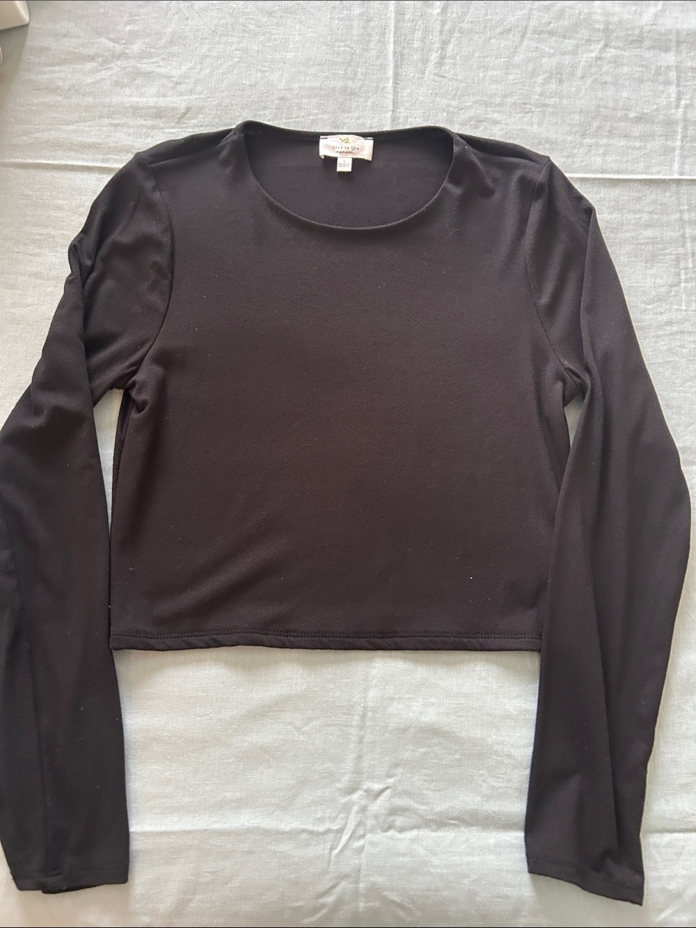 Women's Black Long-Sleeve Crop Top — Lightweight Scoop Neck